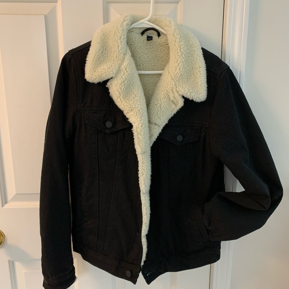 ASOS corduroy faux fur jacket; size Small; black corduroy; never worn